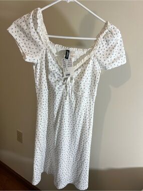White Floral Square-Neck Mini Dress